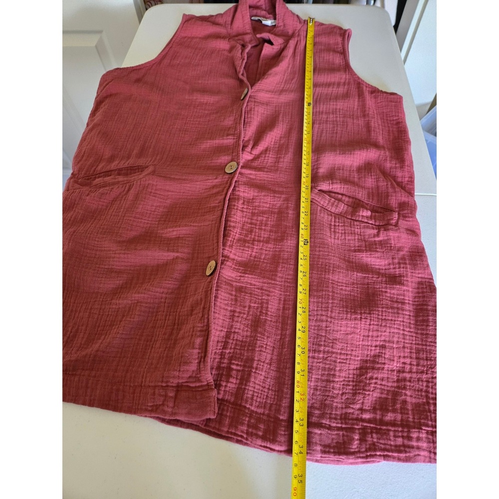Coldwater Creek Womens L Red Cotton Crinkle Gauze Sleeveless‎ Button Tunic Top - Picture 8 of 9
